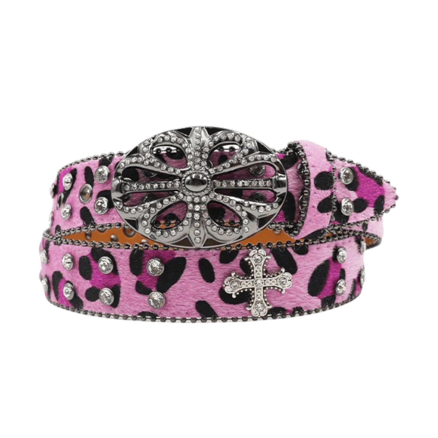 Chrome heart middle cross Diamonds belt pink
