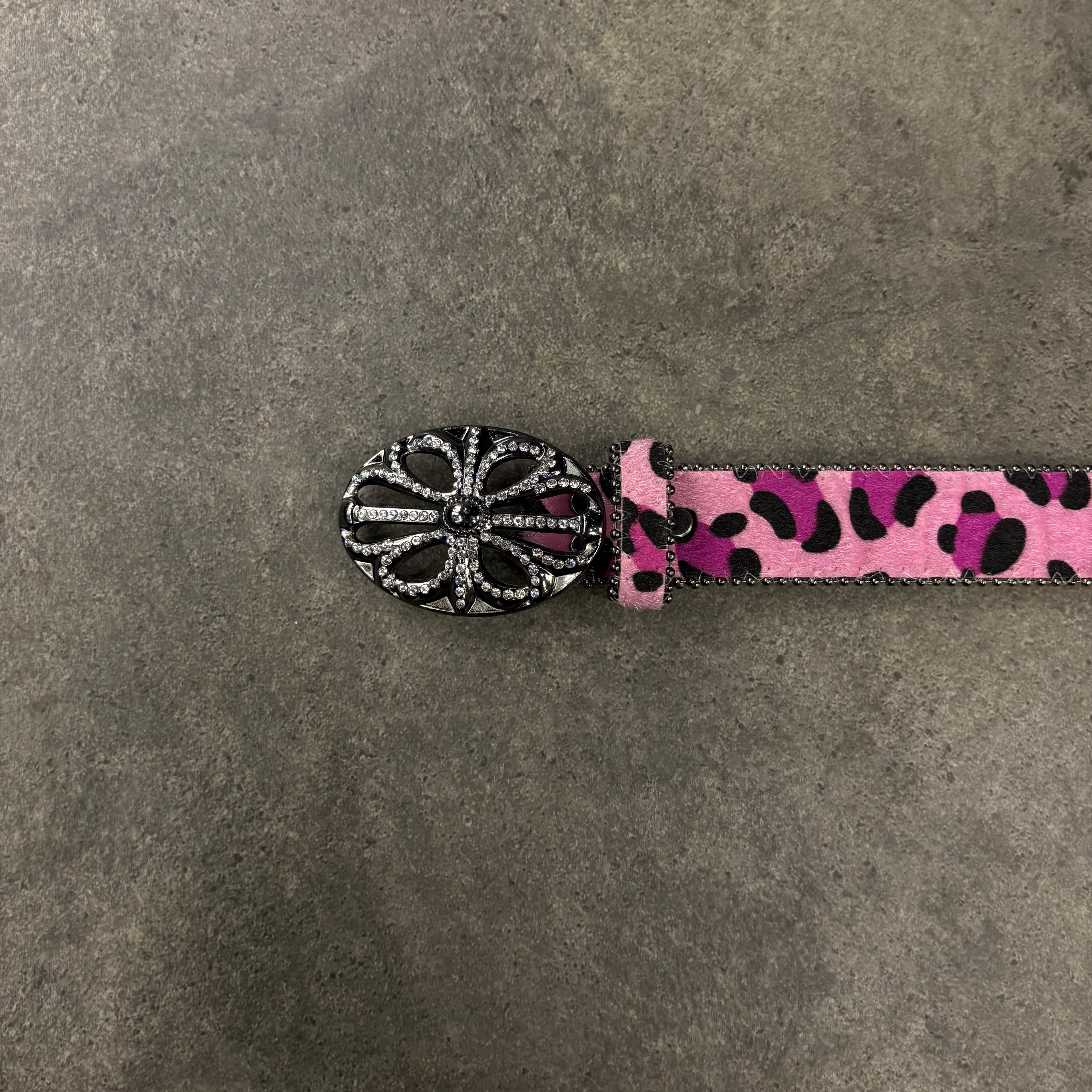 Chrome heart middle cross Diamonds belt pink