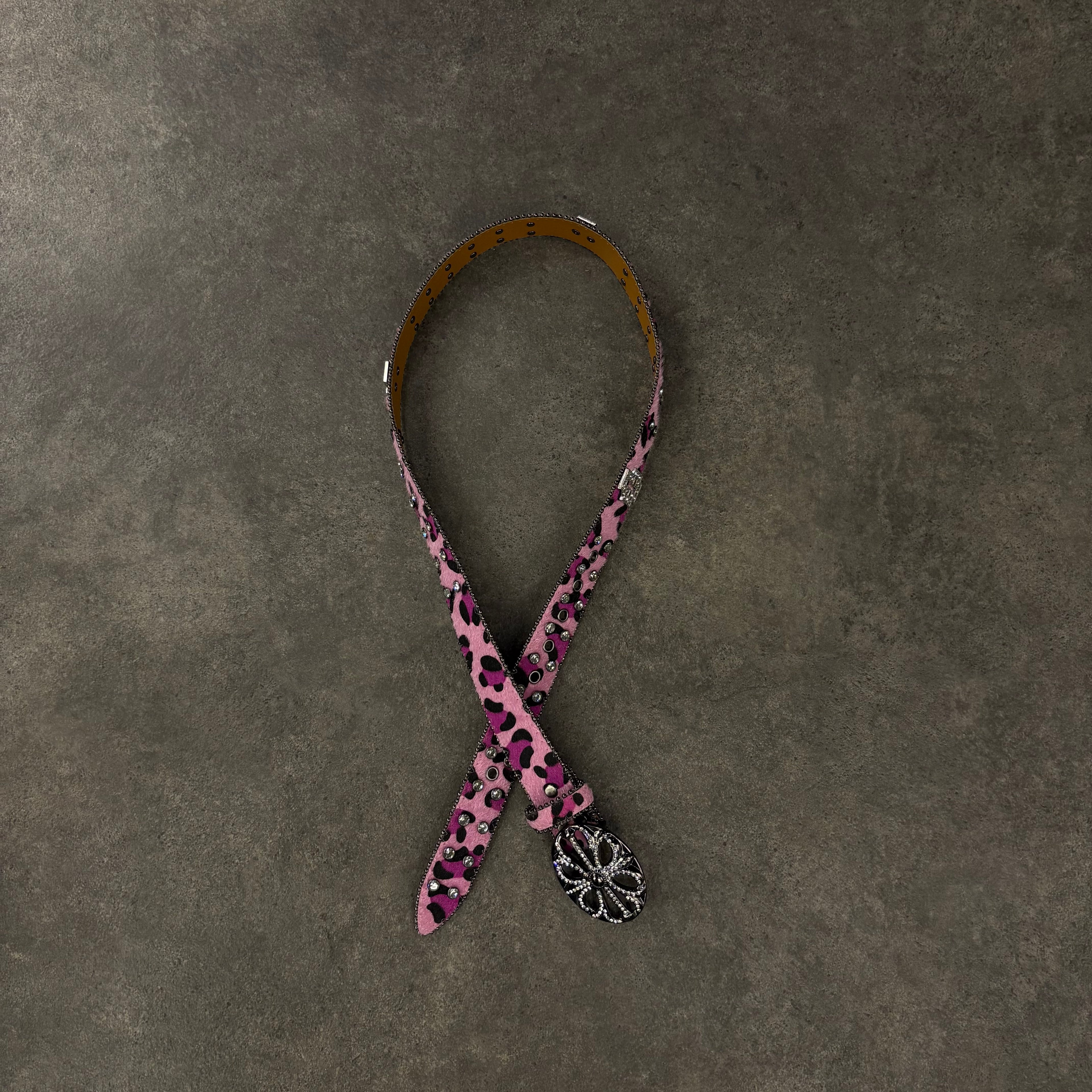 Chrome heart middle cross Diamonds belt pink