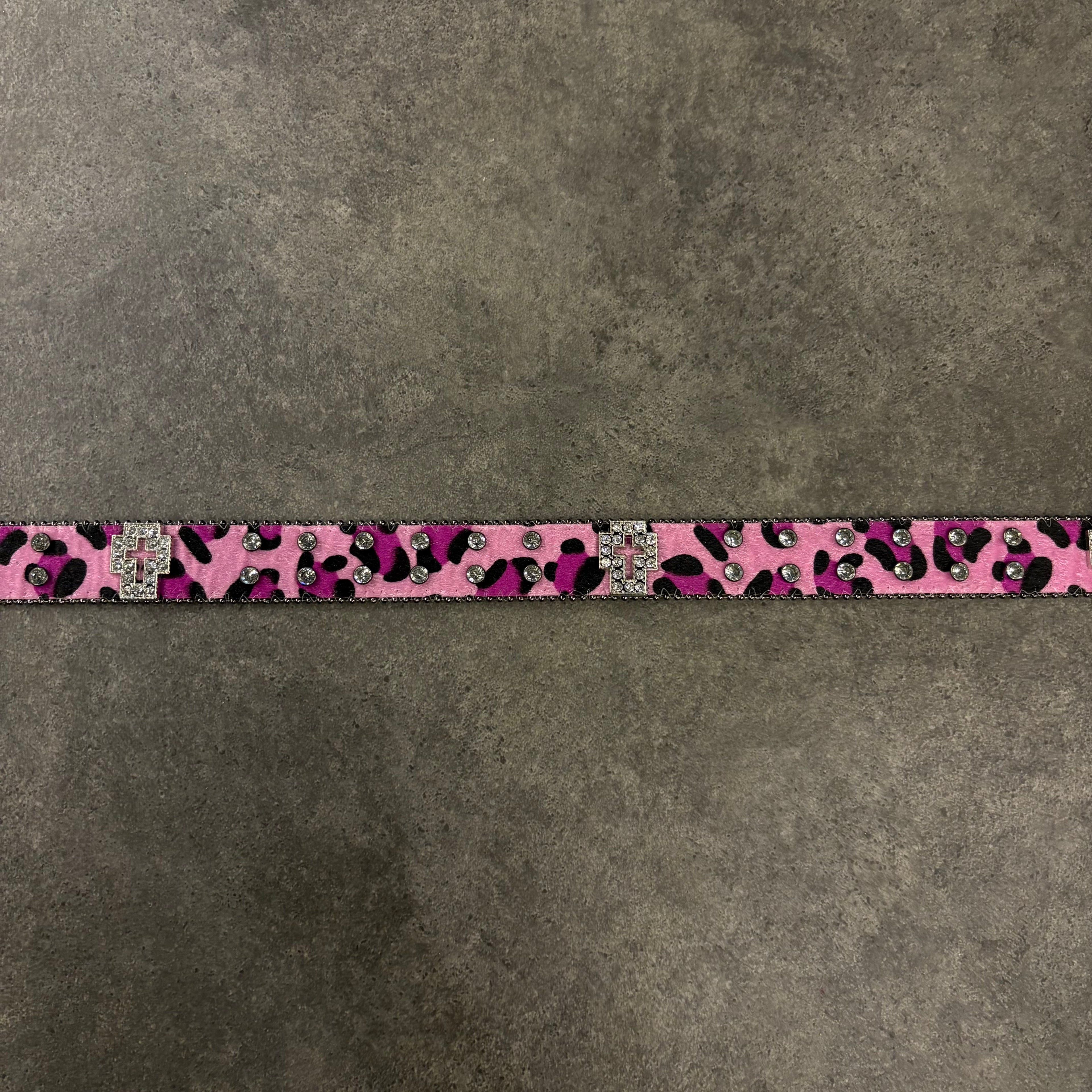 Chrome heart middle cross Diamonds belt pink