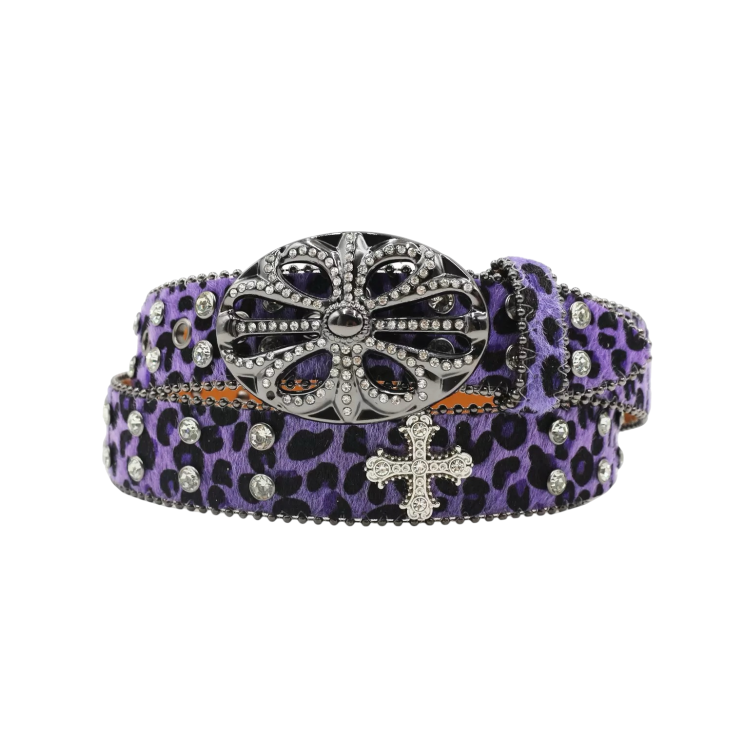 Chrome heart middle cross Diamonds belt purple