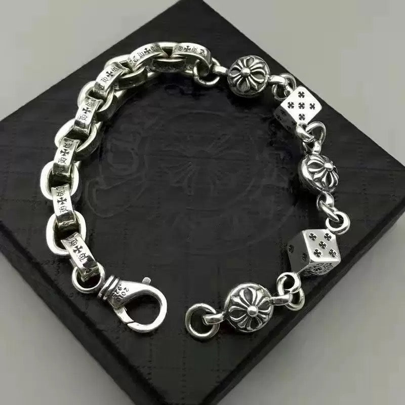 Chrome Hearts Dice and CH Plus Cross Sterling Silver Bracelet